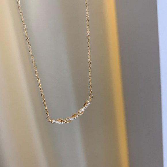 #NEW 925 Sterling Silver Diamond Braided Wave Necklace - Picture 4 of 8